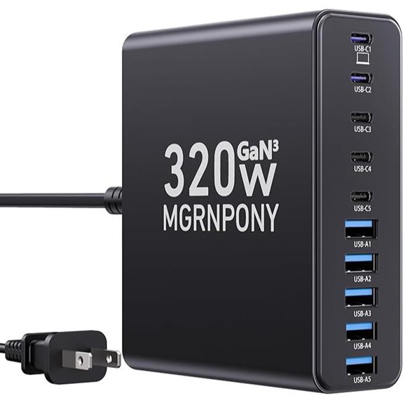 320W 10-Port USB C GaN Charger for Laptops and Devices