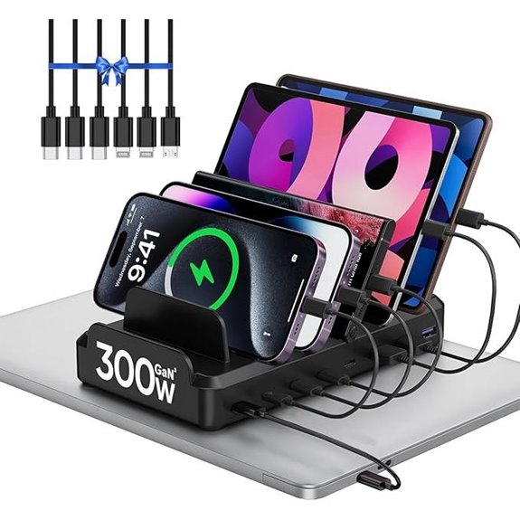 Multi-Device 300W USB C Charging Station with Cables