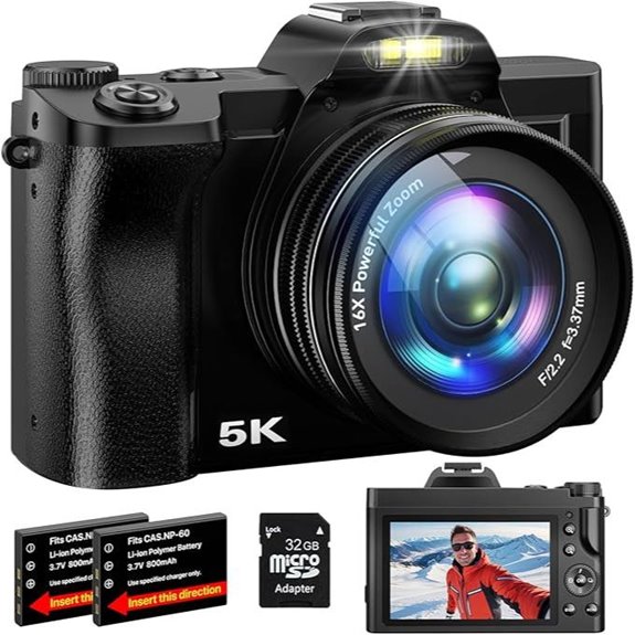 5K WiFi Vlogging Camera with 48MP 16X Zoom Accessories