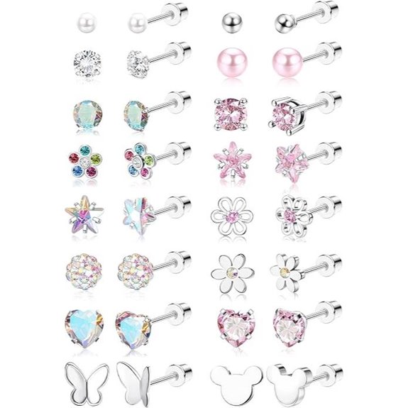 Cassieca 16 Pairs Hypoallergenic Screw Back Earrings