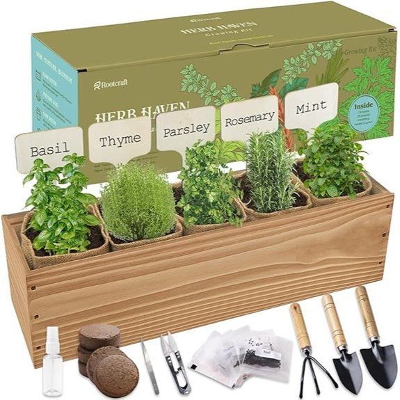 Indoor Herb Garden Planter Kit with Wooden Box