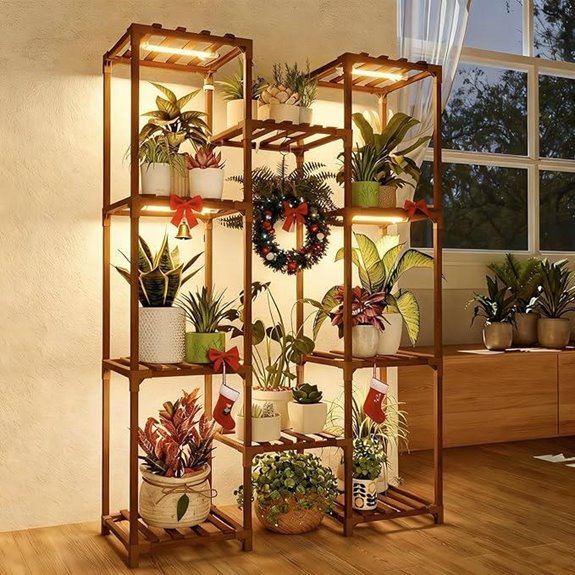 Bamworld Plant Stand with Grow Light for Multiple Pots