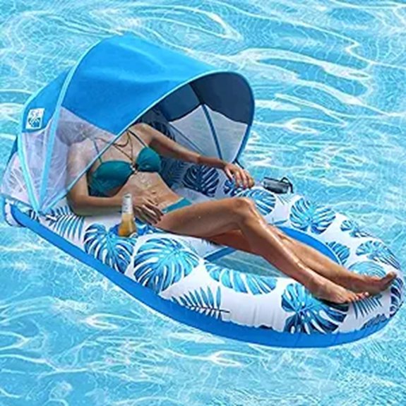 Inflatable Pool Float with Canopy and Cup Holder