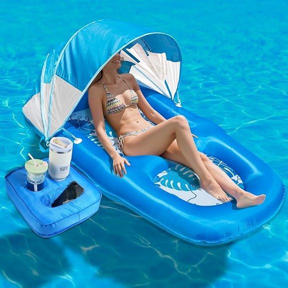 Inflatable Pool Lounger with Canopy and Cupholder