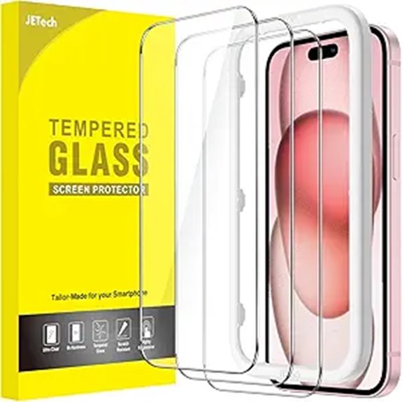 JETech iPhone 15 6.1-Inch Tempered Glass Screen Protector (3-Pack)