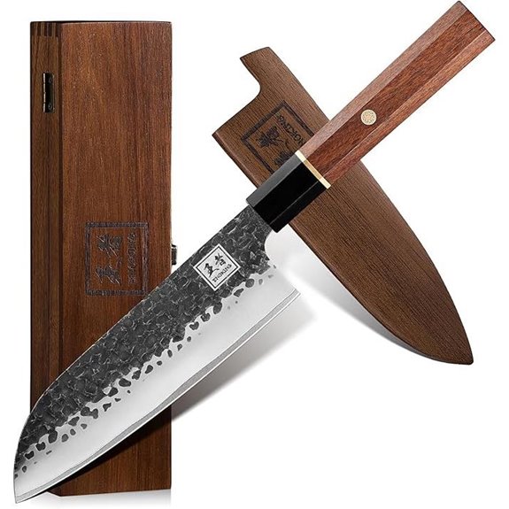 ENOKING 7-Inch Japanese Santoku Knife with Rosewood Handle