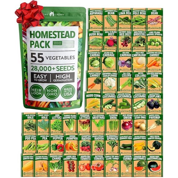 HOME GROWN 55 Vegetable Seeds Pack (28,000+ Non-GMO Seeds)