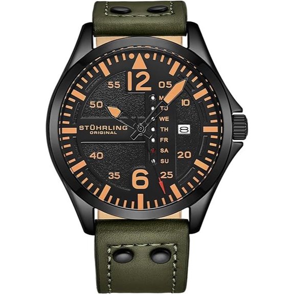 Stuhrling Mens Leather Aviation Watch with Steel Rivets