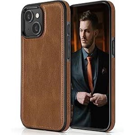LOHASIC Leather iPhone 15 Case Shockproof Brown