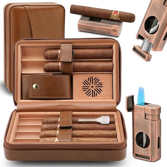 TISFA Leather Cedar Cigar Humidor with Lighter