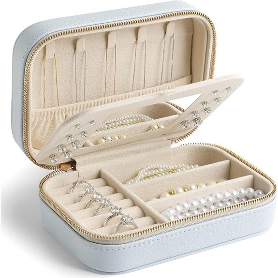 Leather Travel Jewelry Organizer with Mirror