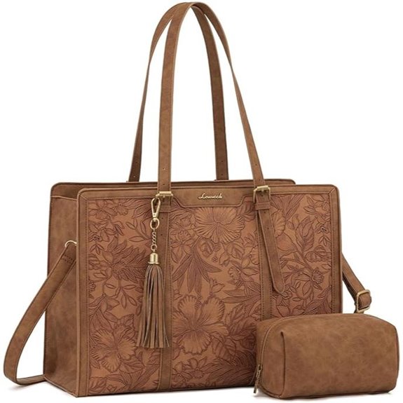 LOVEVOOK Leather Laptop Tote with Clutch for Women