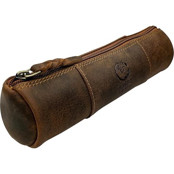 Rustic Town Leather Pencil Case with Zipper