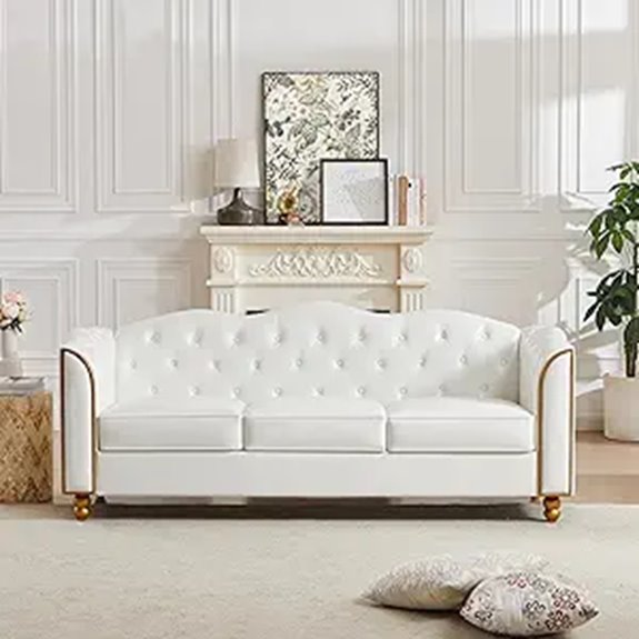 HITHOS 78 Leather Sofa Couch with Gold Trim