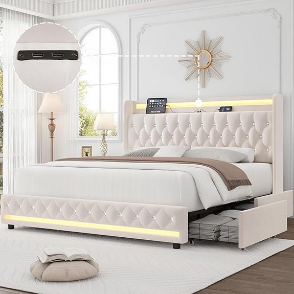 HIFIT Queen LED Bed Frame with Storage and Charging
