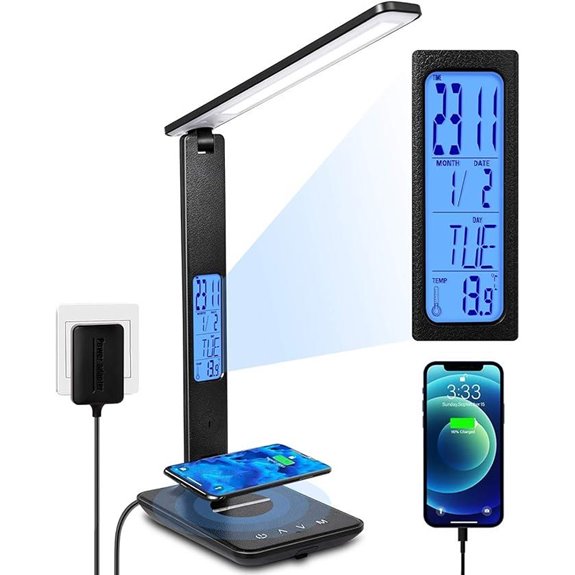 LED Desk Lamp with Wireless Charger and Clock