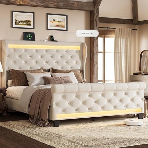 Belffin Queen Bed Frame with LED Headboard and Ports