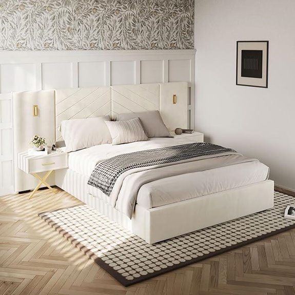 DEINPPA Queen Bed Frame with LED Lights and Nightstands