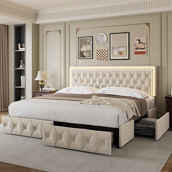 Keyluv Queen Upholstered LED Storage Bed Frame