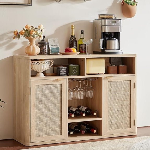 Lerliuo Rattan Wine Cabinet with Doors and Racks