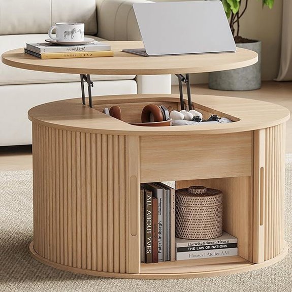 LINSY Lift Top Round Coffee Table with Storage