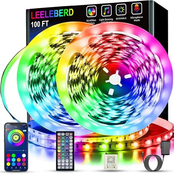 Leeleberd RGB LED Strip Lights for Bedroom (100ft)