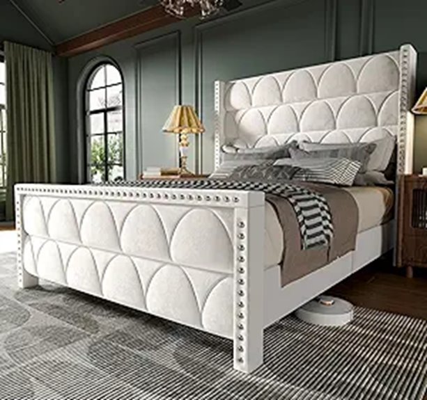 Velvet Queen Bed Frame with Wingback Headboard