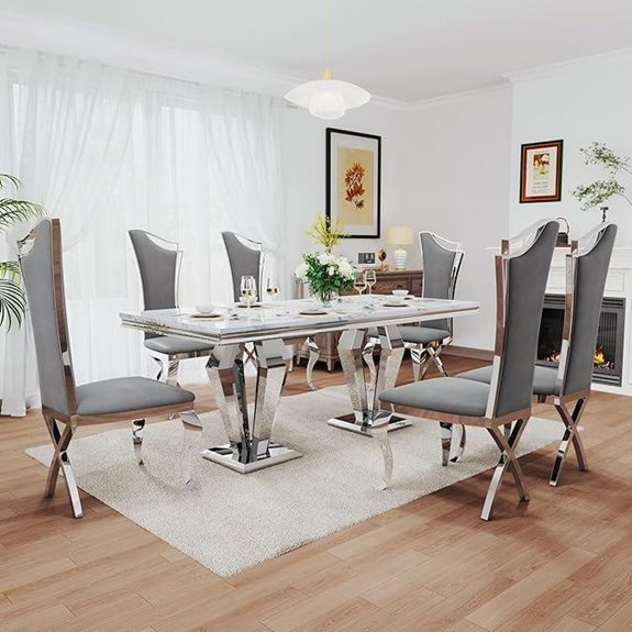 Luxury 7-Piece Dining Set with Marble Table and Chairs
