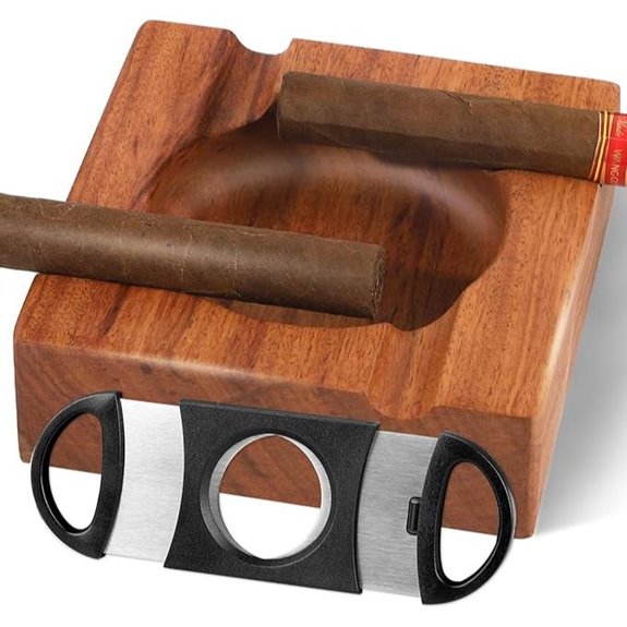 Premium Wooden Cigar Ashtray with Cutter 4 Slots
