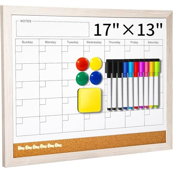 Magnetic Dry Erase Calendar Whiteboard - 17x13 Inch