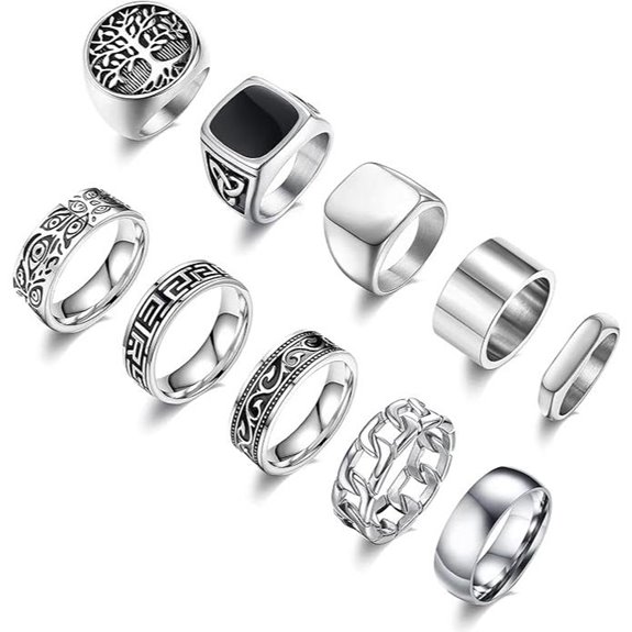 Men's Vintage Stainless Steel Signet Ring Set