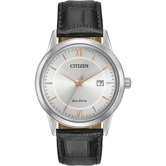 Citizen Men's Classic Eco-Drive Leather Strap Watch 3-Hand Date