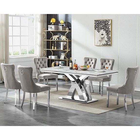 Goujxcy 68 Marble Dining Table Set for 6