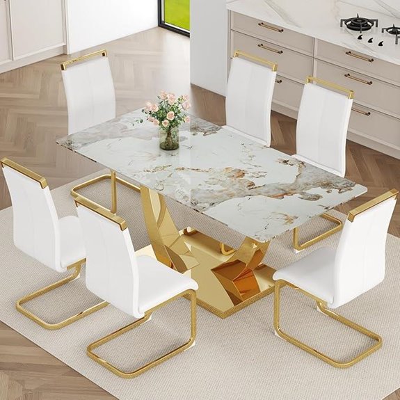 Faux Marble Dining Table Set for 6
