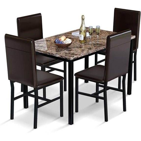 AWQM 5-Piece Dining Set for 4 with Marble Table