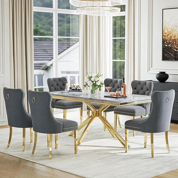 7-Piece Marble Dining Set with Velvet Chairs
