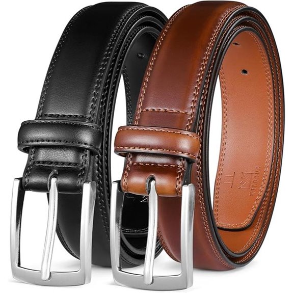 MILORDE Men's Leather Dress Belt 2-Pack