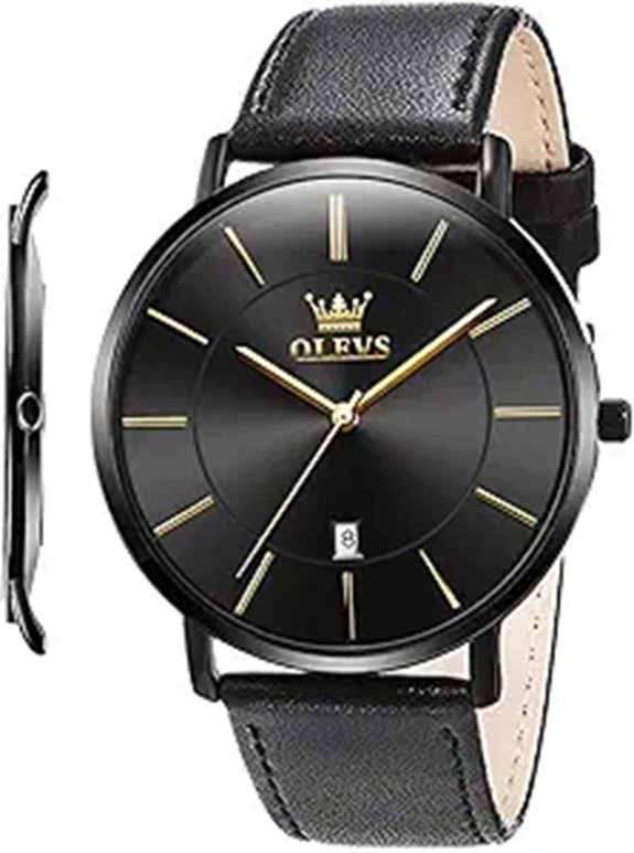 OLEVS Men's Minimalist Waterproof Leather Dress Watch