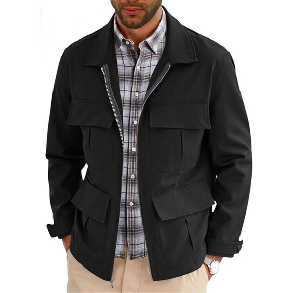 Runcati Mens Safari Windproof Cargo Field Jacket