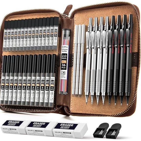 Nicpro 45-Piece Metal Mechanical Pencil Set with Refills