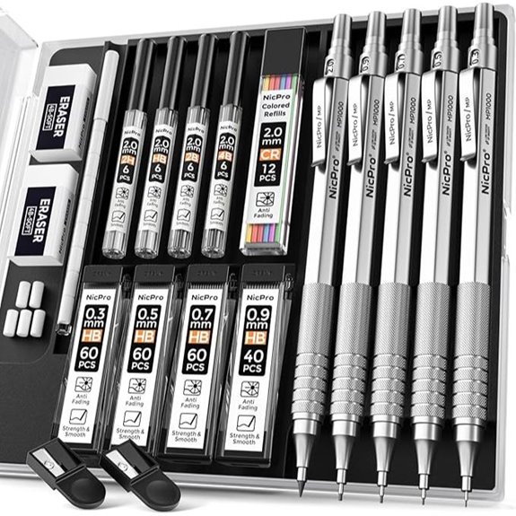 Nicpro Metal Mechanical Pencil Set with Lead Refills