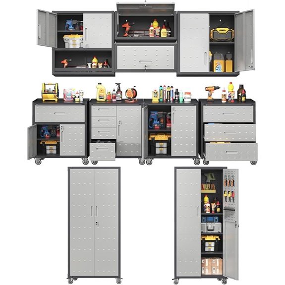 Metal Tool Cabinet Set with Shelves and Locking Doors