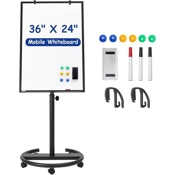 Mobile Whiteboard on Wheels Adjustable Stand
