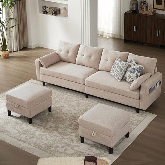 101 Modern Linen Sectional Sofa with Ottomans