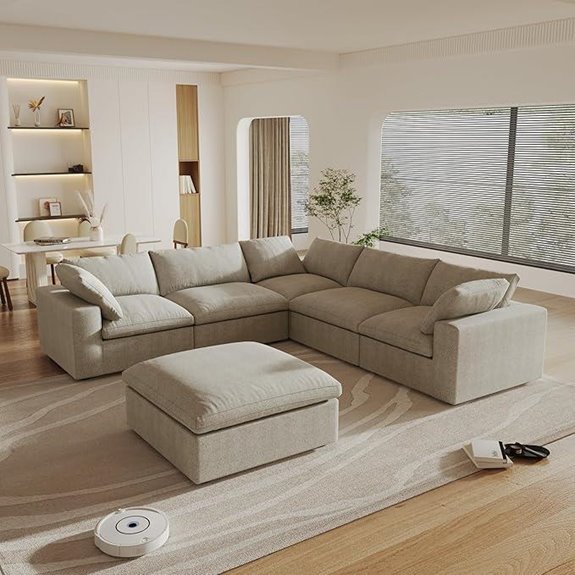 160.6 Modular Cloud Sectional Sofa with Ottomans