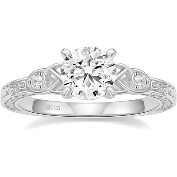 Moissanite Engagement Ring Sterling Silver Halo Wedding