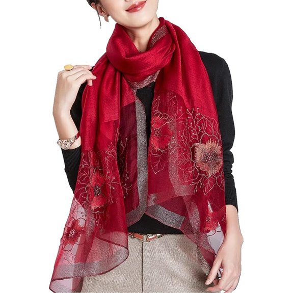 WINCESS YU Mulberry Silk Floral Shawl and Wrap