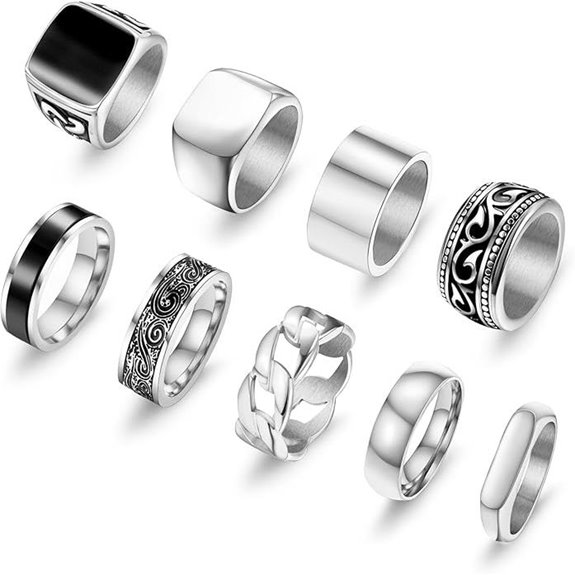 9 Pcs Men's Vintage Stainless Steel Signet Rings