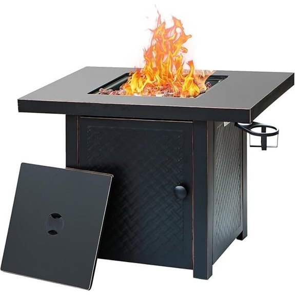 32'' Propane Fire Pit with Drink Holders and Lava Rock