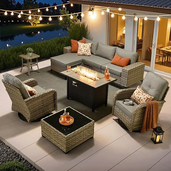 Ovios 9-Piece Patio Furniture Set with Fire Pit